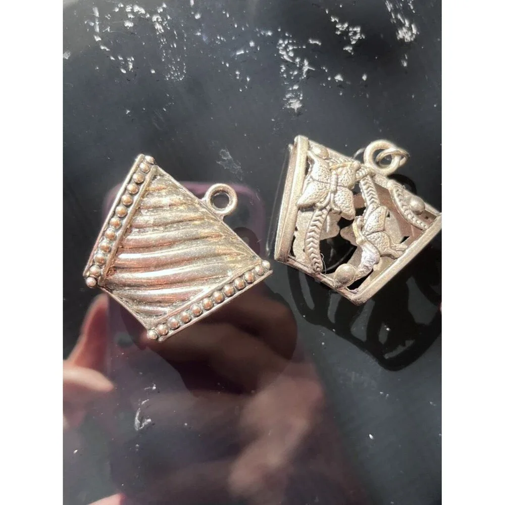 Vintage Silver Scarf Slide Pendant Set Butterfly Ribbed Boho